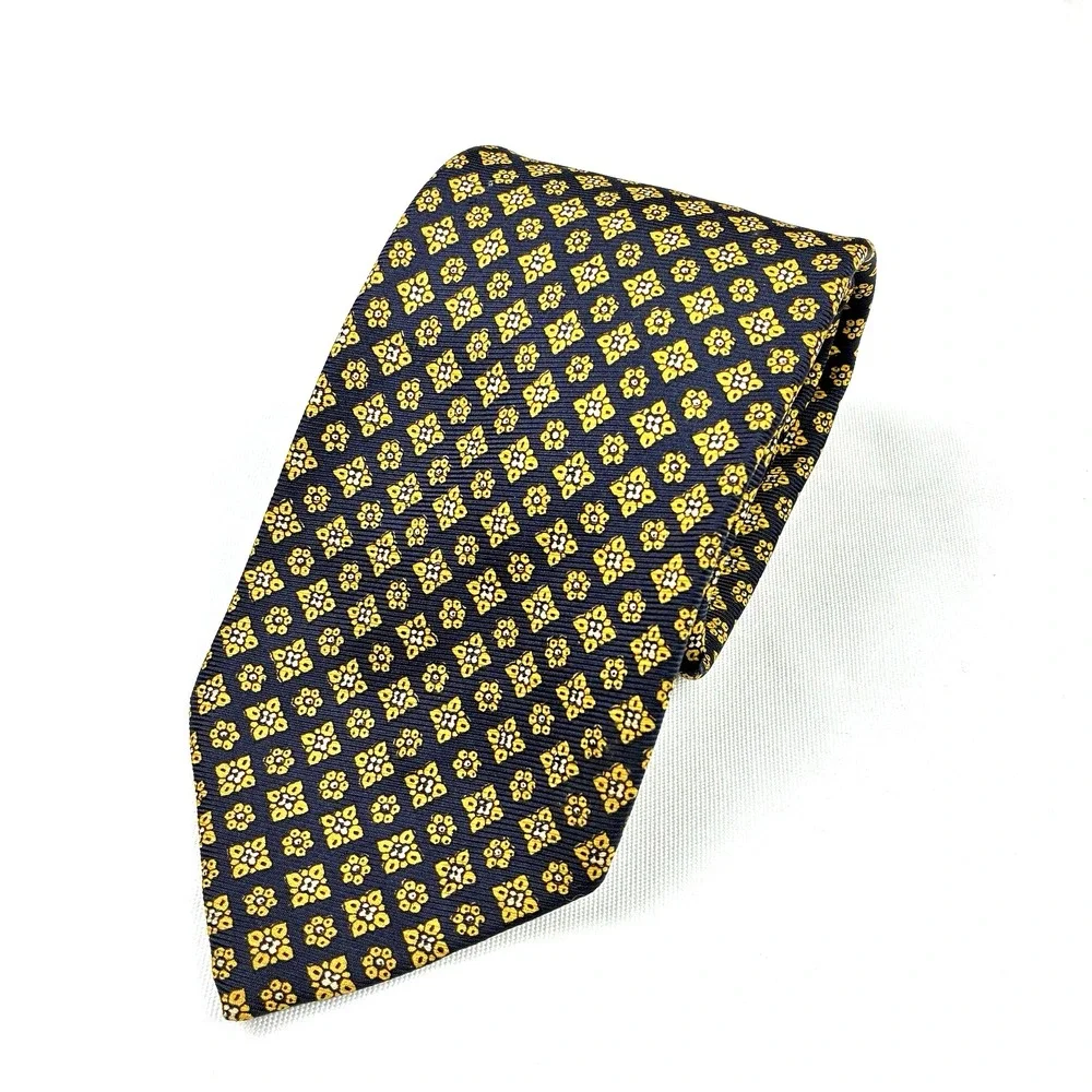 Polo Ralph Lauren Silk Tie Yellow Medallion Hand Blocked England 70s VTG